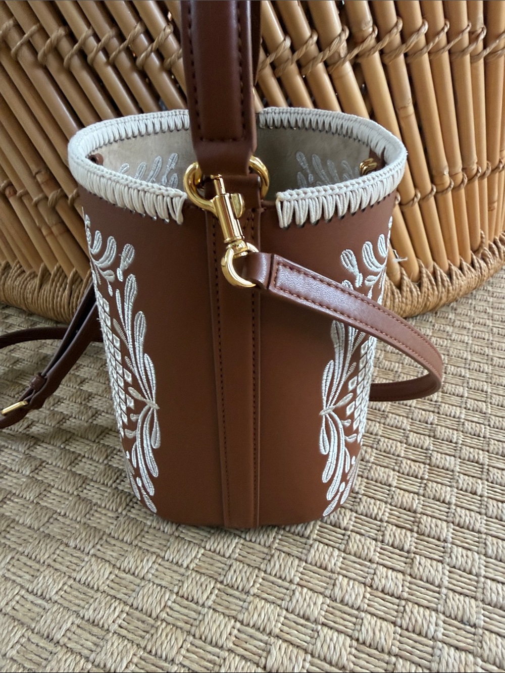 Veronica Beard Small Feed Bag Embroidered Leather - Picture 3 of 9